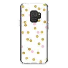 DistinctInk® Clear Shockproof Hybrid Case for Apple iPhone / Samsung Galaxy / Google Pixel - Pink & Gold Print - White / Pink / Gold Dots Pattern