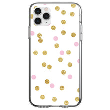 DistinctInk® Clear Shockproof Hybrid Case for Apple iPhone / Samsung Galaxy / Google Pixel - Pink & Gold Print - White / Pink / Gold Dots Pattern