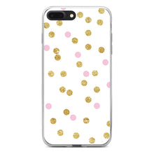 DistinctInk® Clear Shockproof Hybrid Case for Apple iPhone / Samsung Galaxy / Google Pixel - Pink & Gold Print - White / Pink / Gold Dots Pattern