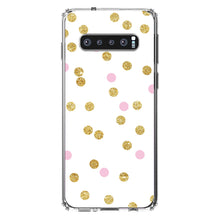 DistinctInk® Clear Shockproof Hybrid Case for Apple iPhone / Samsung Galaxy / Google Pixel - Pink & Gold Print - White / Pink / Gold Dots Pattern