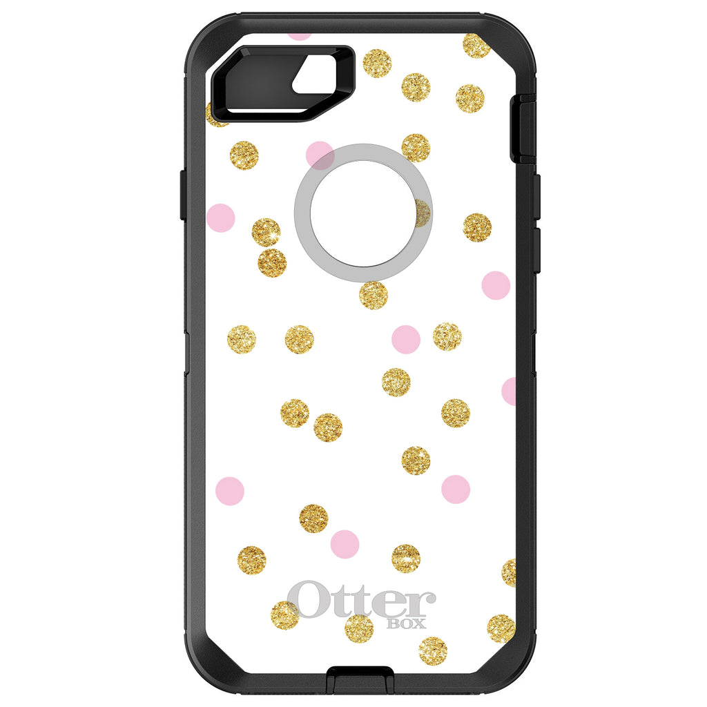 Pink & Gold Print, White / Pink / Gold Dots Pattern OtterBox Defender Case for iPhone & Galaxy