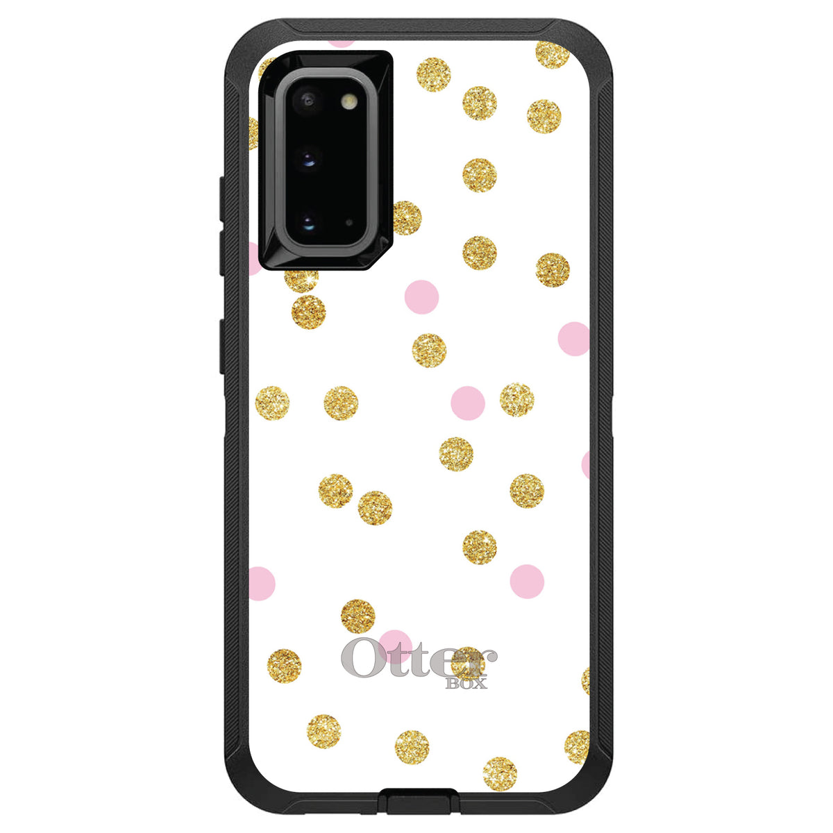 Pink & Gold Print, White / Pink / Gold Dots Pattern OtterBox Defender Case for iPhone & Galaxy, view 8
