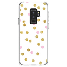 DistinctInk® Clear Shockproof Hybrid Case for Apple iPhone / Samsung Galaxy / Google Pixel - Pink & Gold Print - White / Pink / Gold Dots Pattern