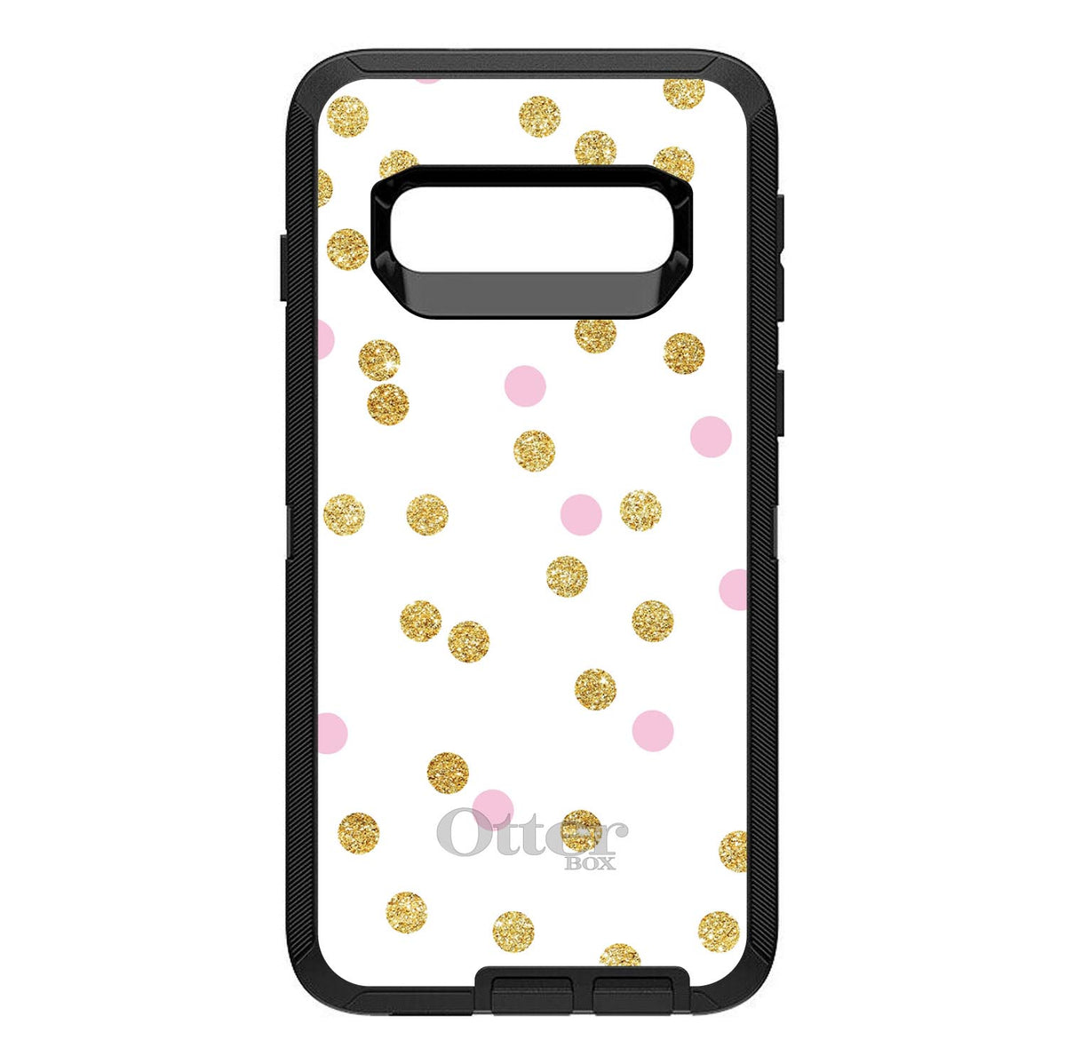 Pink & Gold Print, White / Pink / Gold Dots Pattern OtterBox Defender Case for iPhone & Galaxy, view 9