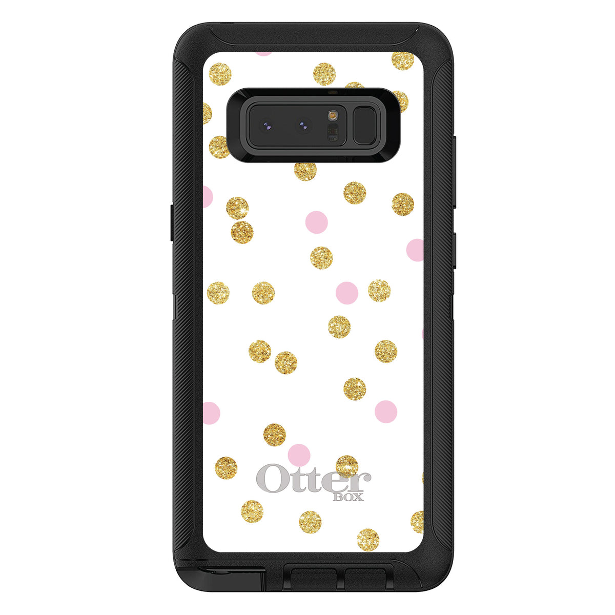 Pink & Gold Print, White / Pink / Gold Dots Pattern OtterBox Defender Case for iPhone & Galaxy, view 17