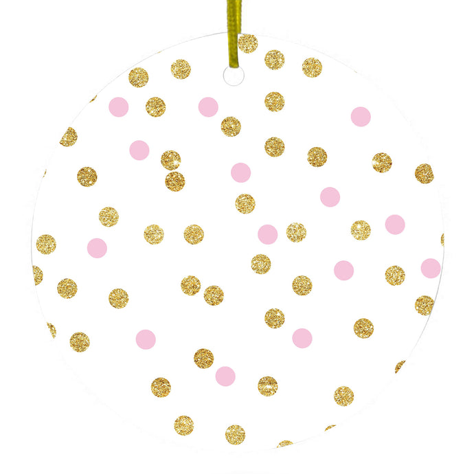 White / Pink / Gold Dots Pattern Ceramic Ornament