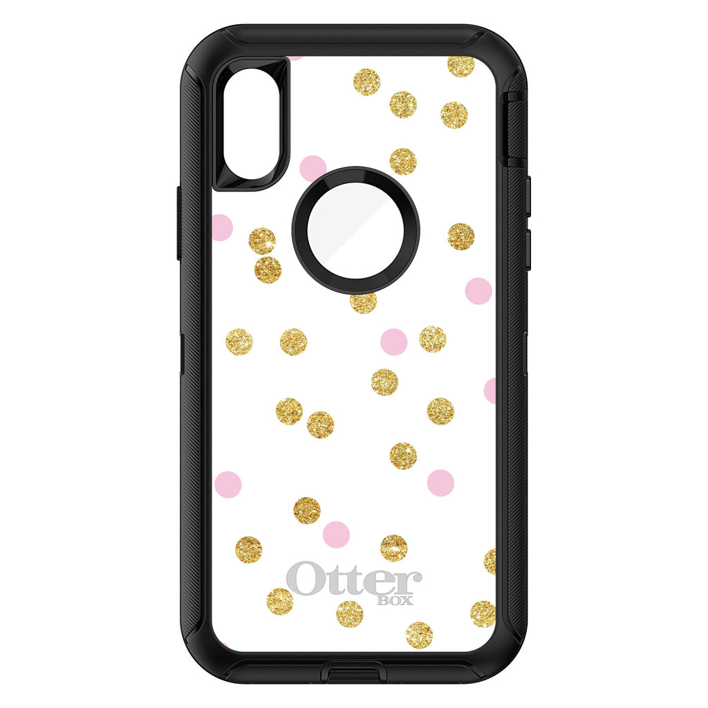 Pink & Gold Print, White / Pink / Gold Dots Pattern OtterBox Defender Case for iPhone & Galaxy, view 3