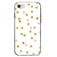 DistinctInk® Clear Shockproof Hybrid Case for Apple iPhone / Samsung Galaxy / Google Pixel - Pink & Gold Print - White / Pink / Gold Dots Pattern