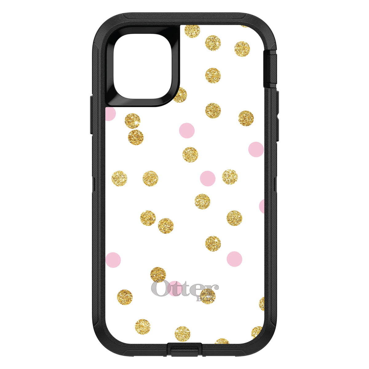 Pink & Gold Print, White / Pink / Gold Dots Pattern OtterBox Defender Case for iPhone & Galaxy, view 2