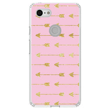 DistinctInk® Clear Shockproof Hybrid Case for Apple iPhone / Samsung Galaxy / Google Pixel - Pink & Gold Print - Arrows Pattern