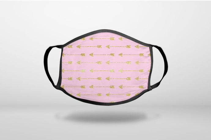 Pink & Gold Print - Arrows Pattern - 3-Ply Reusable Soft Face Mask Covering, Unisex, Cotton Inner Layer