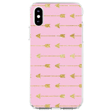 DistinctInk® Clear Shockproof Hybrid Case for Apple iPhone / Samsung Galaxy / Google Pixel - Pink & Gold Print - Arrows Pattern