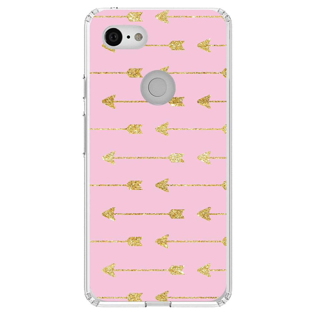 Pink & Gold Print, Arrows Pattern Clear Shockproof iPhone Case, view 22
