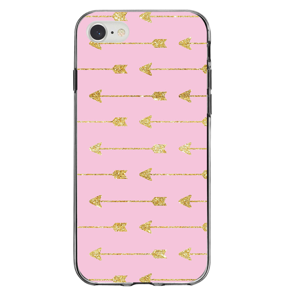 Pink & Gold Print, Arrows Pattern Clear Shockproof iPhone Case, view 5