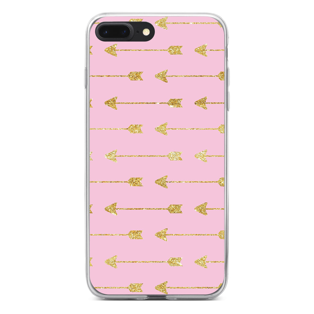 Pink & Gold Print, Arrows Pattern Clear Shockproof iPhone Case, view 6