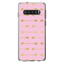 DistinctInk® Clear Shockproof Hybrid Case for Apple iPhone / Samsung Galaxy / Google Pixel - Pink & Gold Print - Arrows Pattern