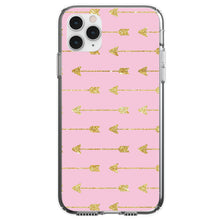 DistinctInk® Clear Shockproof Hybrid Case for Apple iPhone / Samsung Galaxy / Google Pixel - Pink & Gold Print - Arrows Pattern