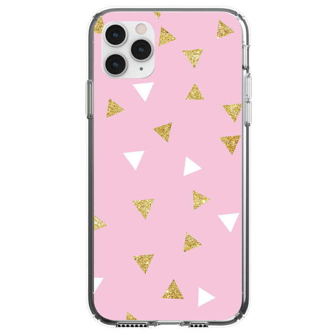 DistinctInk® Clear Shockproof Hybrid Case for Apple iPhone / Samsung Galaxy / Google Pixel - Pink & Gold Print - Triangles Pattern