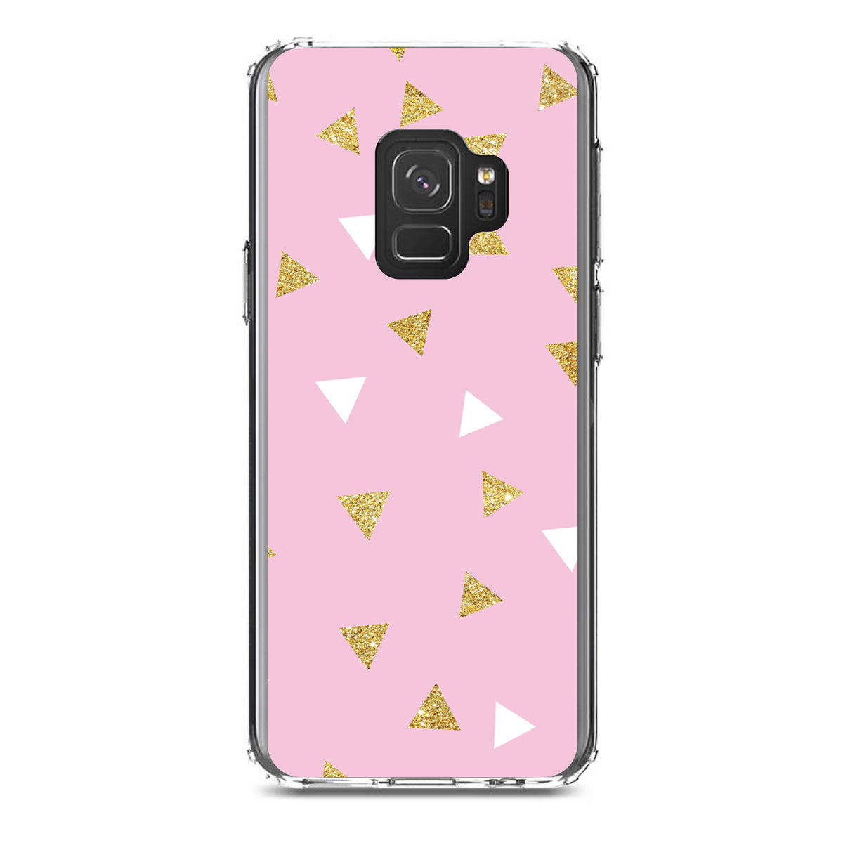 Pink & Gold Print, Triangles Pattern Clear Shockproof iPhone Case, view 19