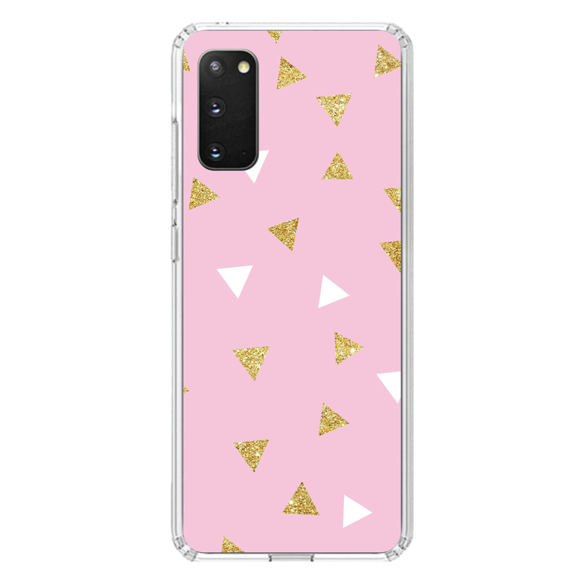 Pink & Gold Print, Triangles Pattern Clear Shockproof iPhone Case, view 14