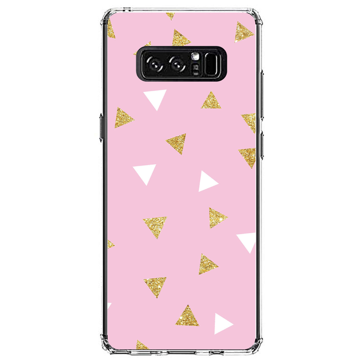 Pink & Gold Print, Triangles Pattern Clear Shockproof iPhone Case, view 12