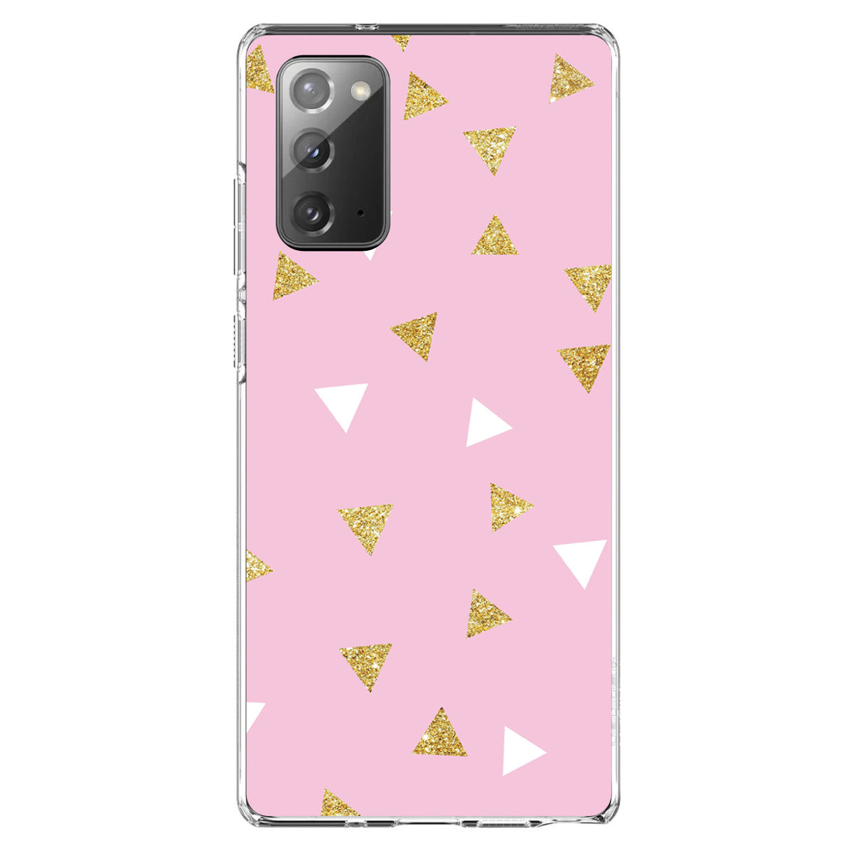 Pink & Gold Print, Triangles Pattern Clear Shockproof iPhone Case, view 7