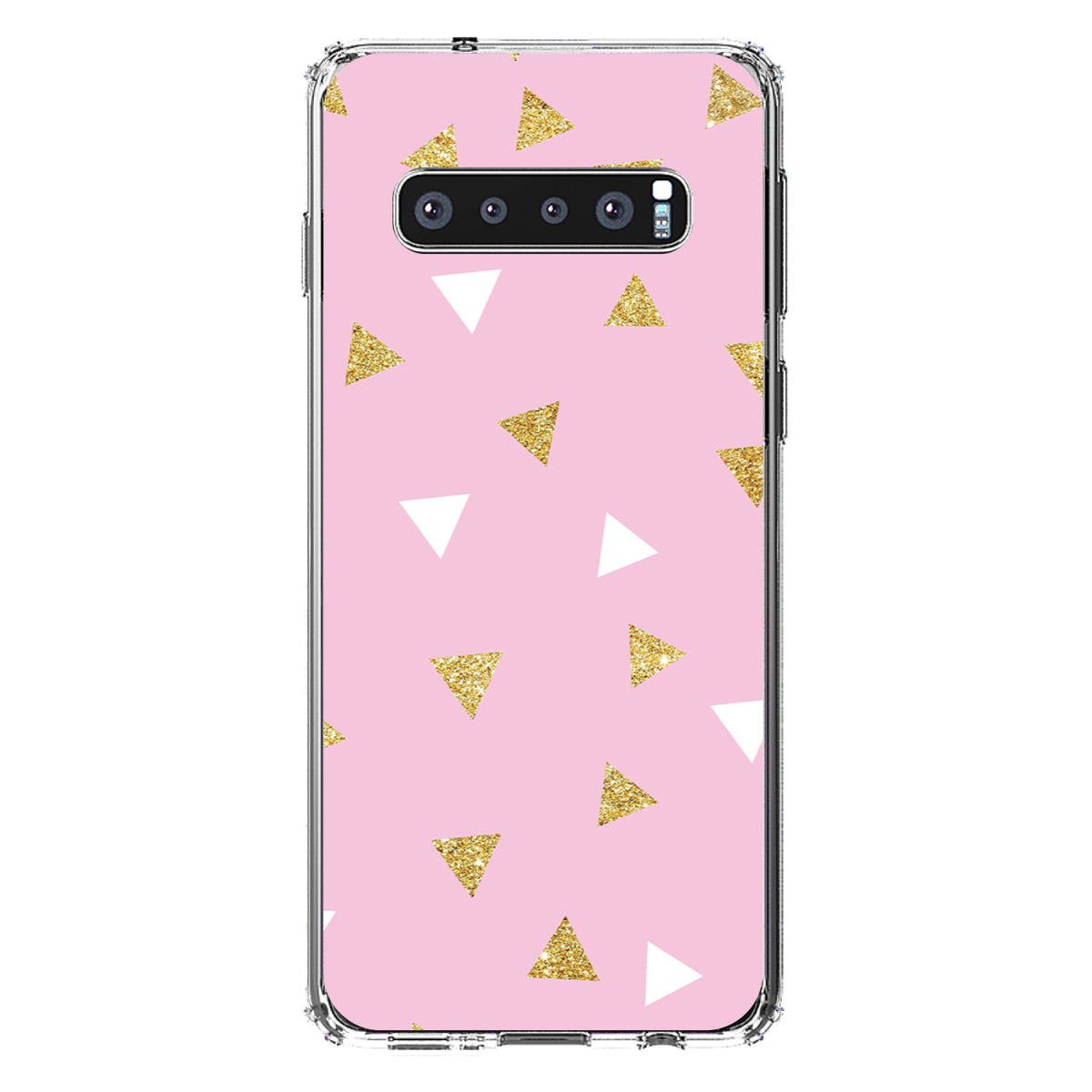 Pink & Gold Print, Triangles Pattern Clear Shockproof iPhone Case, view 17