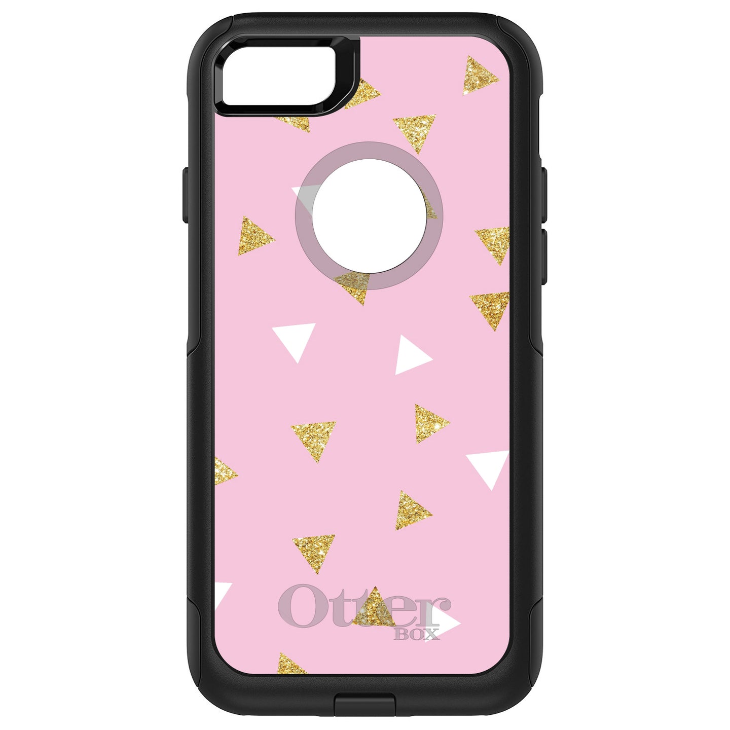 DistinctInk OtterBox Commuter Series Case for Apple iPhone or Samsung Galaxy - Pink & Gold Print - Triangles Pattern