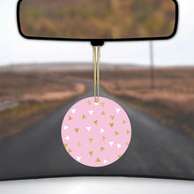 DistinctInk® Hanging Ceramic Christmas Tree Ornament with Gold String - Great Gift / Present - 2 3/4 inch Diameter - Pink & Gold Print - Triangles Pattern