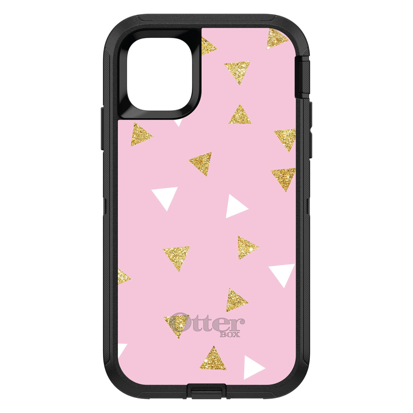 DistinctInk™ OtterBox Defender Series Case for Apple iPhone / Samsung Galaxy / Google Pixel - Pink & Gold Print - Triangles Pattern