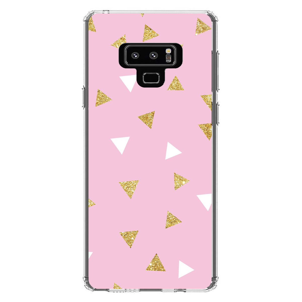 Pink & Gold Print, Triangles Pattern Clear Shockproof iPhone Case, view 11