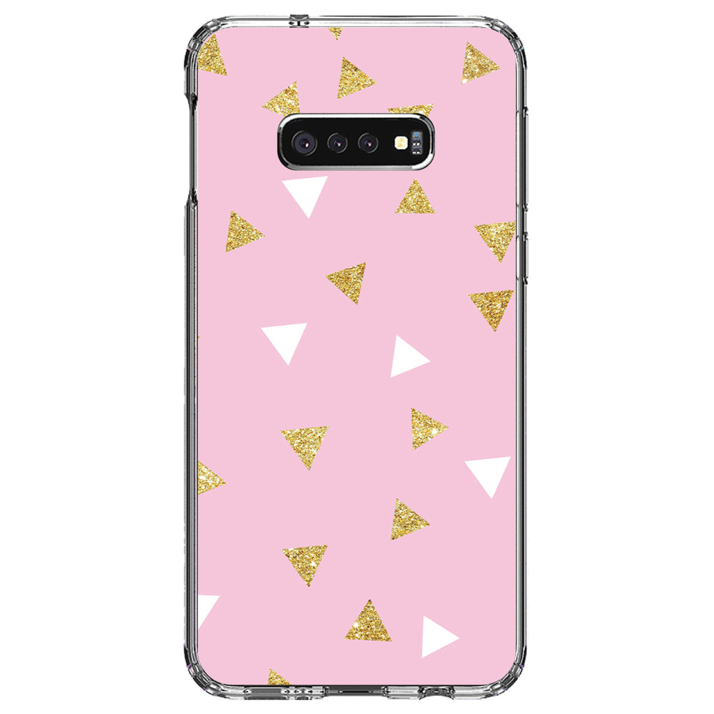 Pink & Gold Print, Triangles Pattern Clear Shockproof iPhone Case, view 18