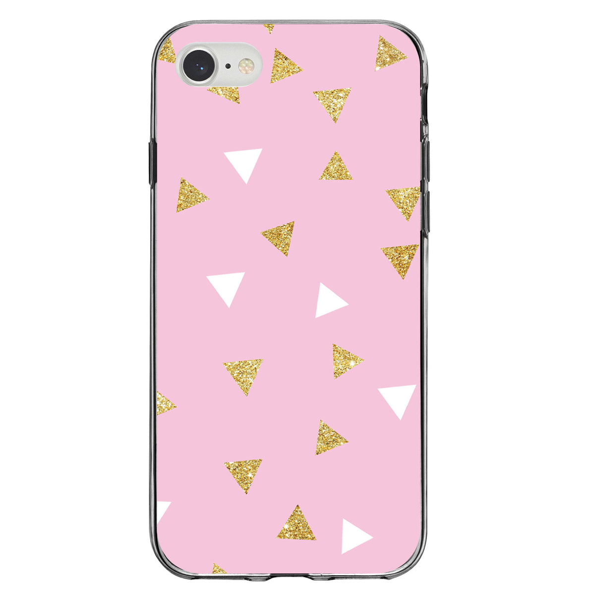 Pink & Gold Print, Triangles Pattern Clear Shockproof iPhone Case, view 5