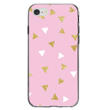 DistinctInk® Clear Shockproof Hybrid Case for Apple iPhone / Samsung Galaxy / Google Pixel - Pink & Gold Print - Triangles Pattern
