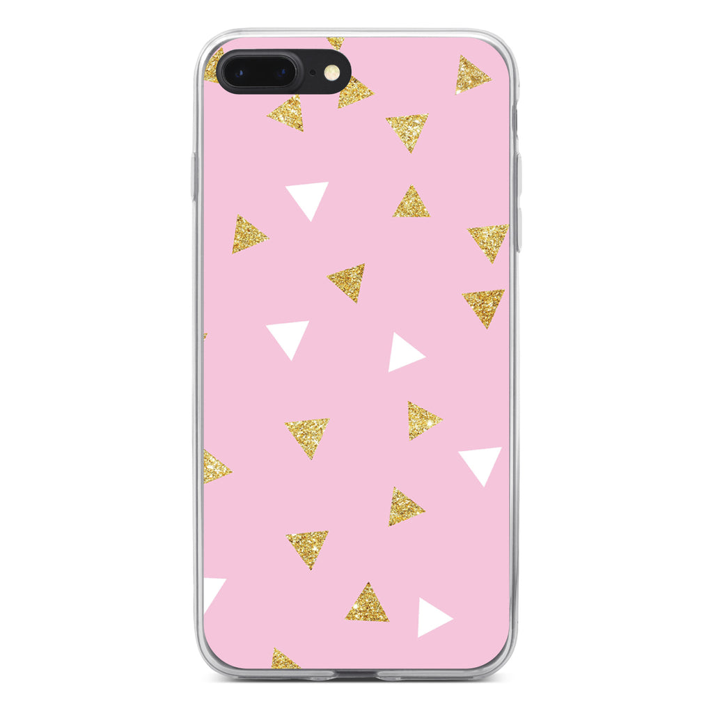 Pink & Gold Print, Triangles Pattern Clear Shockproof iPhone Case, view 6