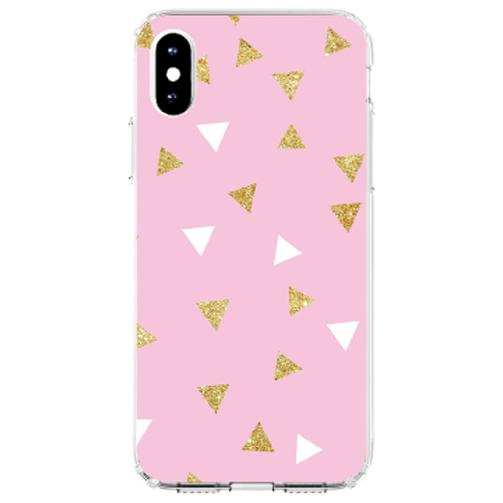 Pink & Gold Print, Triangles Pattern Clear Shockproof iPhone Case, view 3