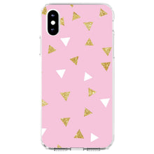 DistinctInk® Clear Shockproof Hybrid Case for Apple iPhone / Samsung Galaxy / Google Pixel - Pink & Gold Print - Triangles Pattern