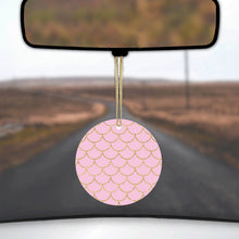 DistinctInk® Hanging Ceramic Christmas Tree Ornament with Gold String - Great Gift / Present - 2 3/4 inch Diameter - Pink & Gold Print - Scalloped Pattern