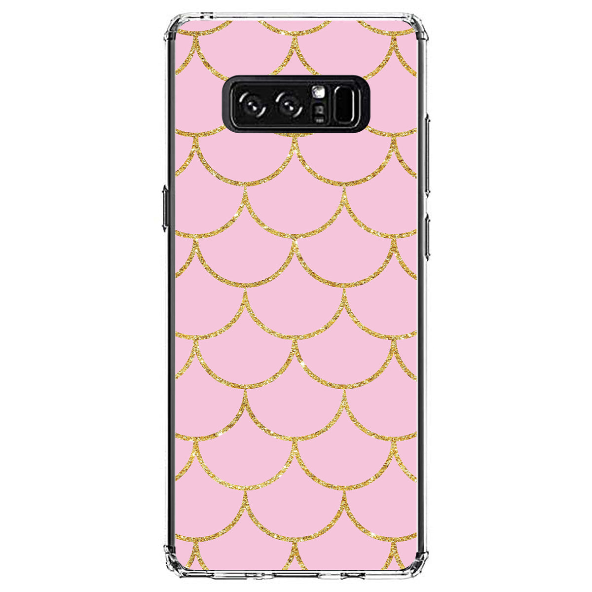 Pink & Gold Print, Scalloped Pattern Clear Shockproof iPhone Case, view 12