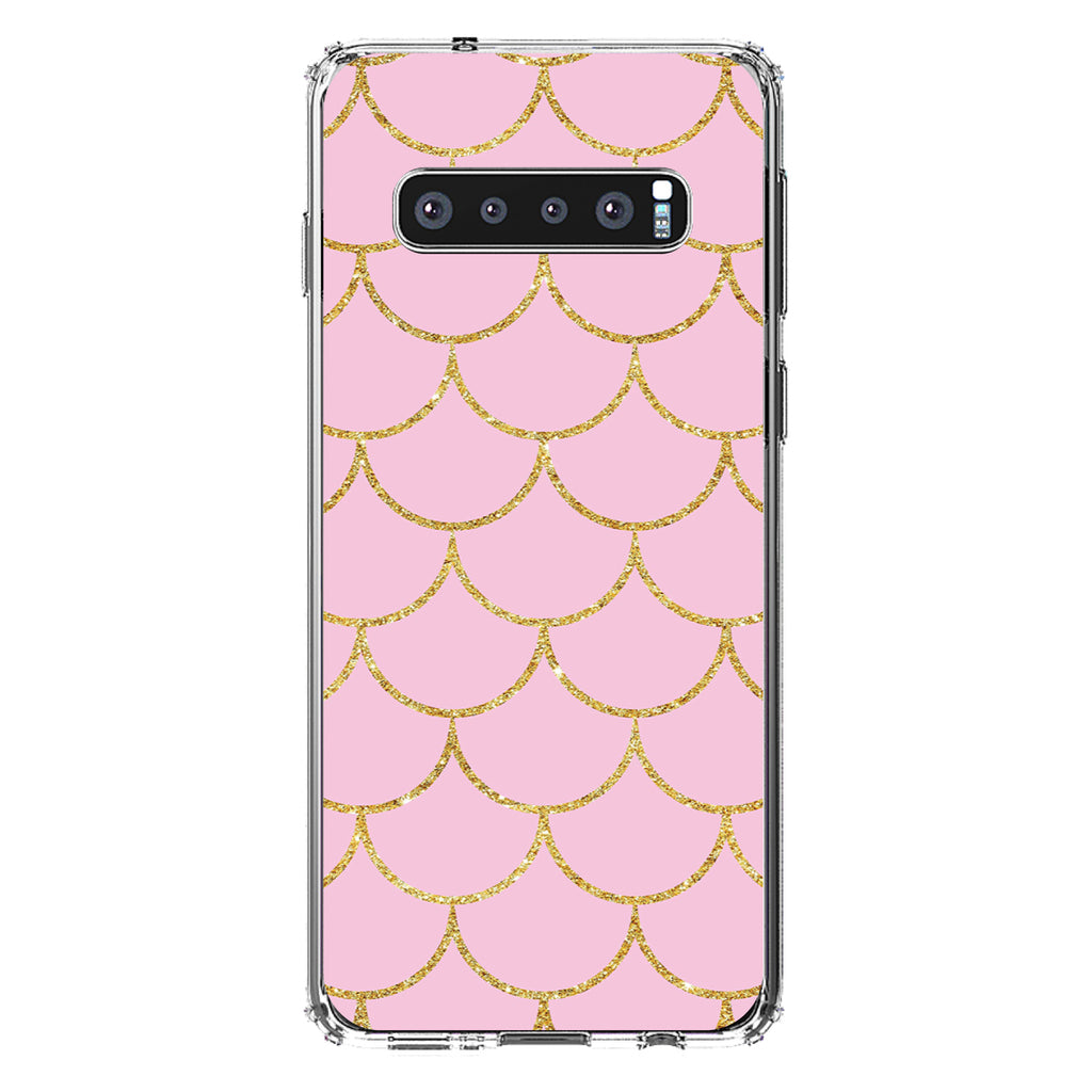 Pink & Gold Print, Scalloped Pattern Clear Shockproof iPhone Case, view 16