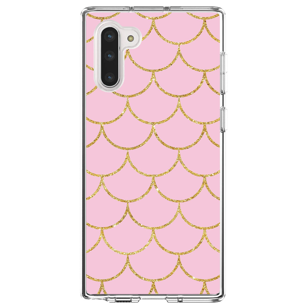Pink & Gold Print, Scalloped Pattern Clear Shockproof iPhone Case, view 9