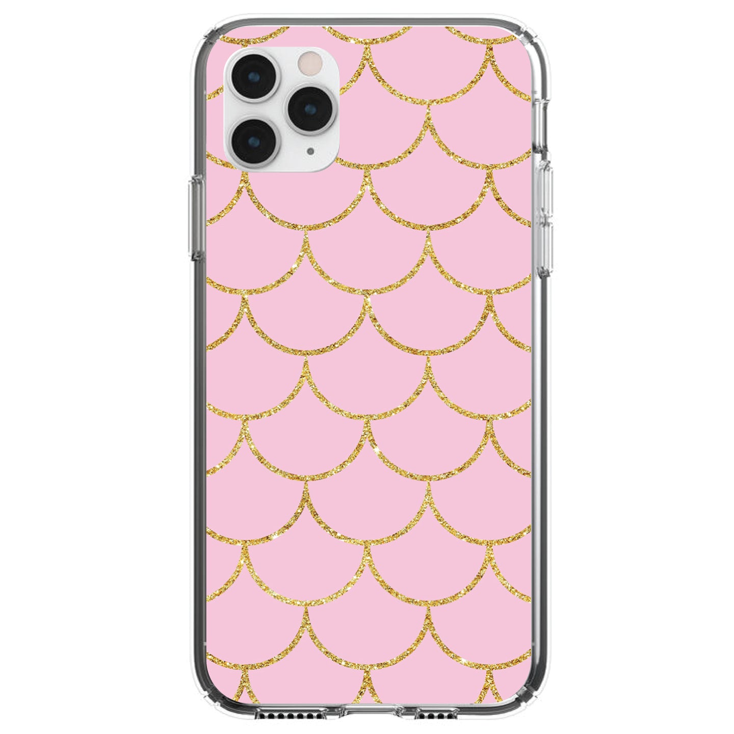DistinctInk® Clear Shockproof Hybrid Case for Apple iPhone / Samsung Galaxy / Google Pixel - Pink & Gold Print - Scalloped Pattern