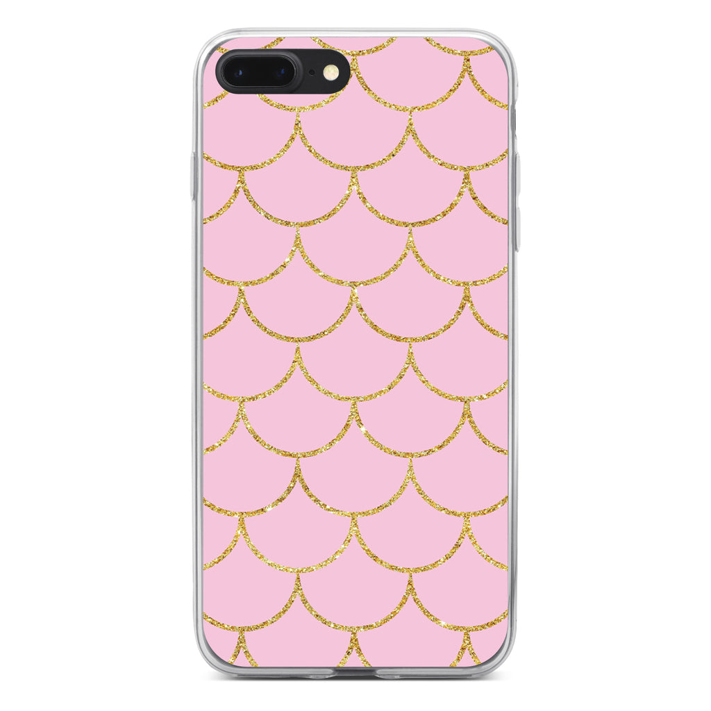 Pink & Gold Print, Scalloped Pattern Clear Shockproof iPhone Case, view 6