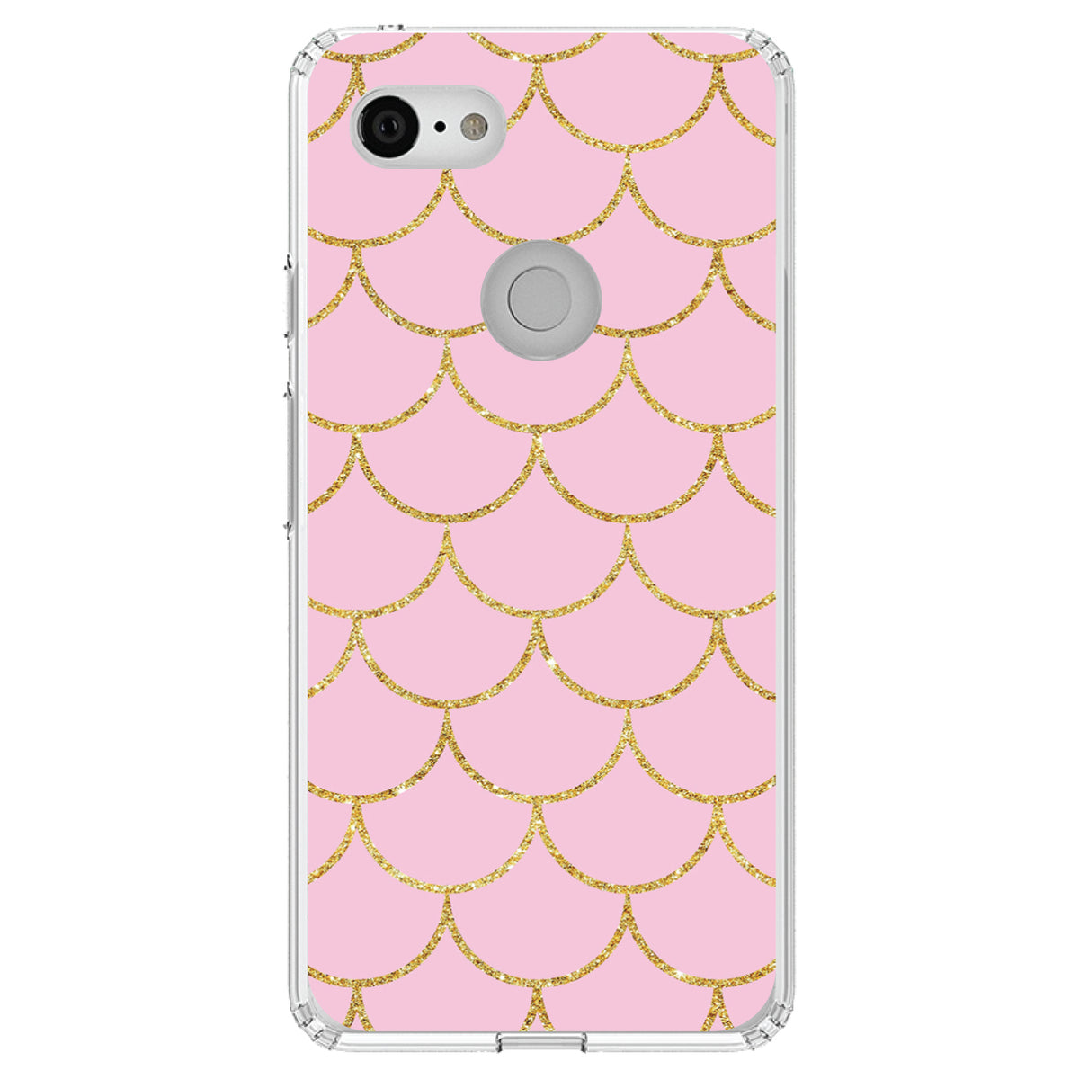 Pink & Gold Print, Scalloped Pattern Clear Shockproof iPhone Case, view 21