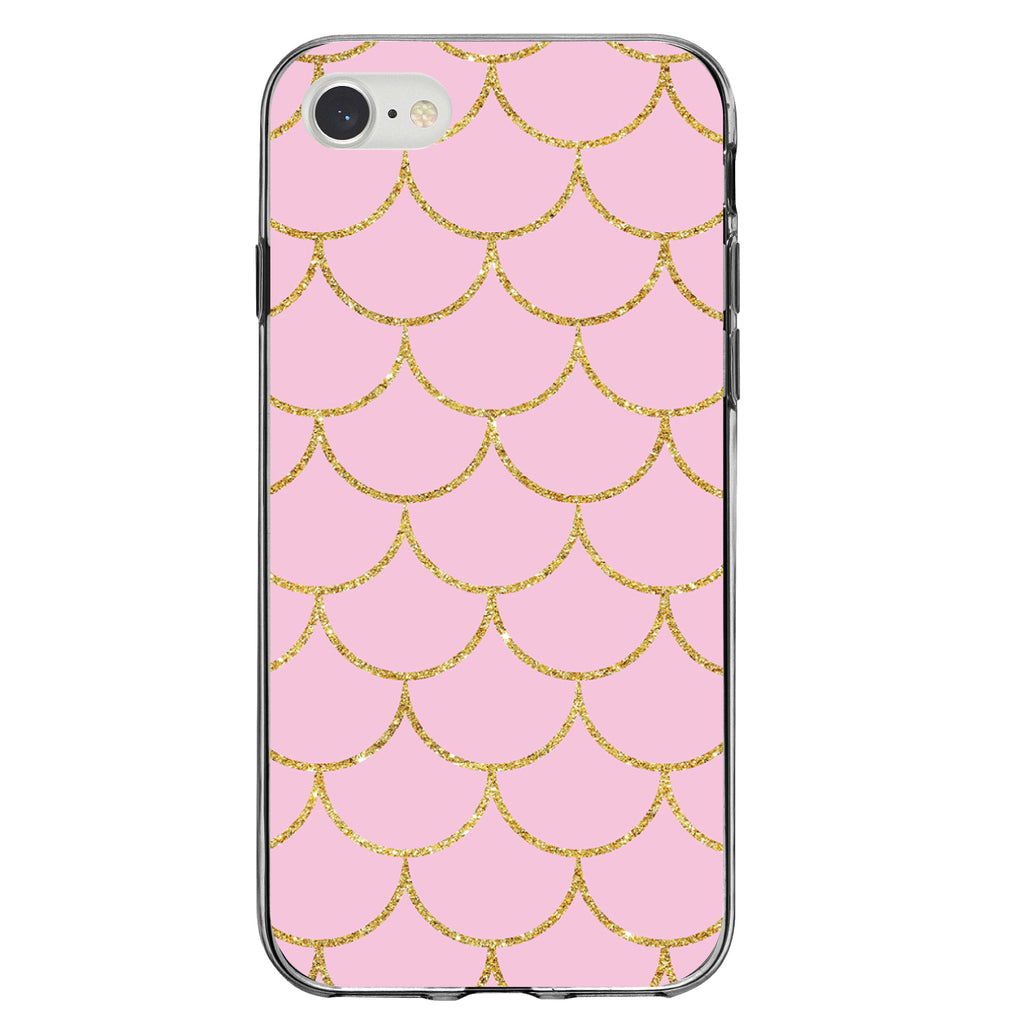 Pink & Gold Print, Scalloped Pattern Clear Shockproof iPhone Case, view 5