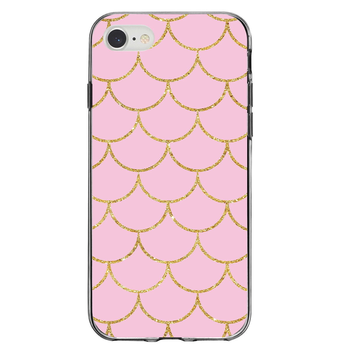 Pink & Gold Print, Scalloped Pattern Clear Shockproof iPhone Case, view 5