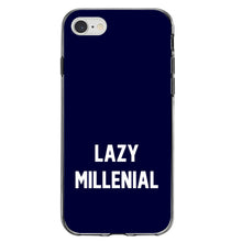 DistinctInk® Clear Shockproof Hybrid Case for Apple iPhone / Samsung Galaxy / Google Pixel - Lazy Millenial - Navy & White
