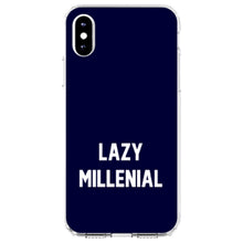 DistinctInk® Clear Shockproof Hybrid Case for Apple iPhone / Samsung Galaxy / Google Pixel - Lazy Millenial - Navy & White