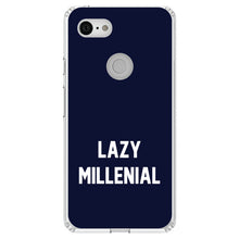 DistinctInk® Clear Shockproof Hybrid Case for Apple iPhone / Samsung Galaxy / Google Pixel - Lazy Millenial - Navy & White