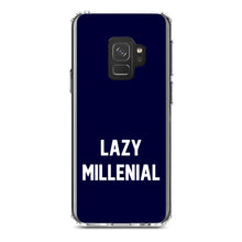 DistinctInk® Clear Shockproof Hybrid Case for Apple iPhone / Samsung Galaxy / Google Pixel - Lazy Millenial - Navy & White